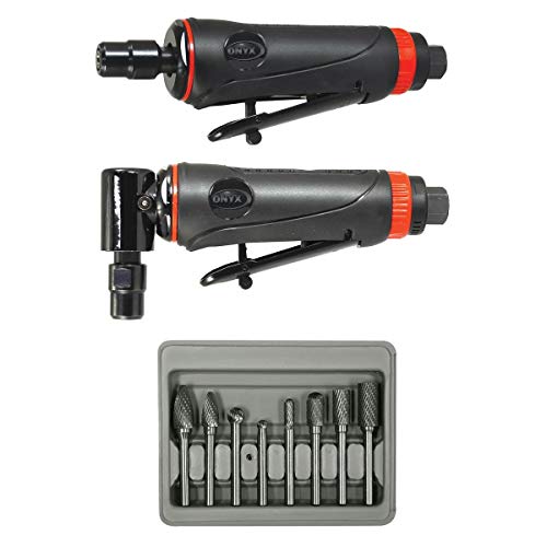 Astro Pneumatic Tool 219 ONYX 3pc Die Grinder Kit w/ 90° Die Grinder, Die Grinder & 8pc Double Cut Carbide Rotary Burr Set - WoodArtSupply