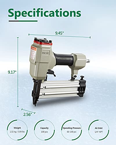 meite F50G Brad Nailer 18 Gauge 3/8-inch to 2-inch Pneumatic Tool with Trigger Safety for Woodworking Projects meite