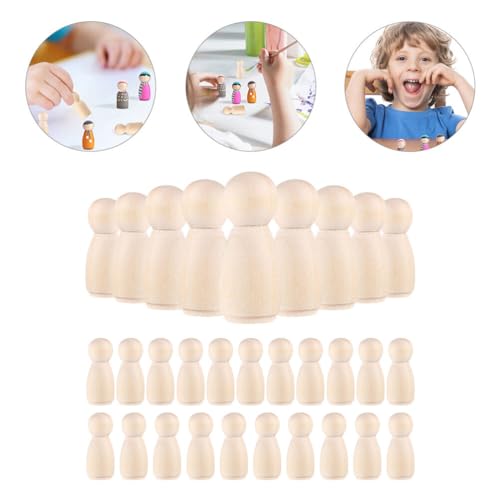 Tofficu 30pcs Unfinished Wooden Peg Dolls, Mini Wooden Peg People 35mm Wooden People Figures for DIY Painting Tofficu