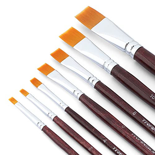 Transon Flat Paint Brush Set 7pcs for Acrylic Watercolor Gouache Oil and Body Painting TRANSON
