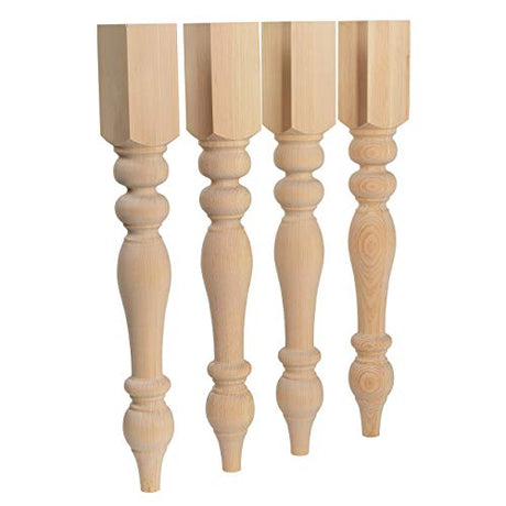 CAROLINA LEG CO. Chunky Farmhouse Table Legs - Unfinished - DIY Furniture - Turned Legs - Set of 4 - Dimensions: 3.5" x 29" CAROLINA LEG CO.
