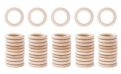 Mandala Crafts 50 5CM 2 Inch DIY Natural Wood Rings for Crafts - Macrame Wooden Rings - Unfinished Wood Rings for Macrame Rings Knitting Jewelry Mandala Crafts