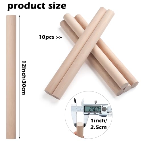 ONUPGO 6 PCS Dowel Rods Wood Sticks 1" X 12" Wooden Dowel Rods for Craft Round Natural Wood Crafts Unfinished Hardwood Sticks for Arts,DIY, Tiered - WoodArtSupply