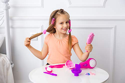 JOYIN 17Pcs Girls Beauty Salon Set, Pretend Play Doll Hair Stylist Toy Kit with Hairdryer, Mirror, Curling Iron and Other Accessories for Kids - WoodArtSupply