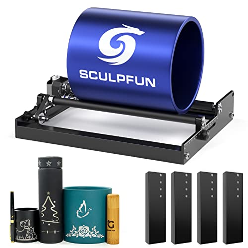 SCULPFUN Laser Rotary Roller, Laser Engraver Y-axis Rotary Roller Engraving Module 360° Rotating for Engraving Different Size Cylindrical Objects - WoodArtSupply