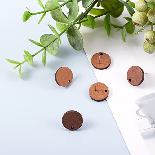Pandahall 20 Pairs Walnut Wood Flat Round Shape Earring Findings 15mm Coconut Brown Dangle Stud Pendants with 304 Stainless Steel Pin for DIY Wooden PH PandaHall