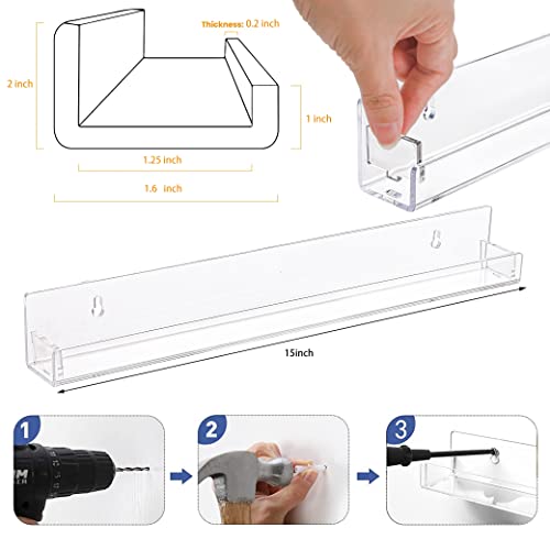 Baosia 4 Pack Wall-Mounted Acrylic Nail Polish Rack with Anti-Slip Inserts - 15 Inch Floating Shelf for Organising Beauty Essentials - WoodArtSupply