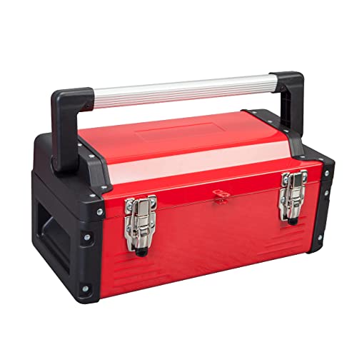 Jack Boss Metal Tool Box Steel 16" Inch Tool Organizer Box Durable Portable Tool Storage with Alum Alloy Handle Double-Lock Toolbox & Removable Tray - WoodArtSupply