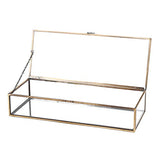 MyGift Glass Jewelry Box, Vintage Style Brass Metal & Clear Glass Mirrored Shadow Box Jewelry Display Case with Hinged Top Lid MyGift