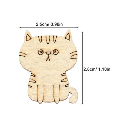 ibasenice 50pcs Unfinished Wooden Cat Cutouts Wood Discs Slices Blank Cat Animal Shaped Disc for Home DIY Handicraft Birthday Party Small Cat Party