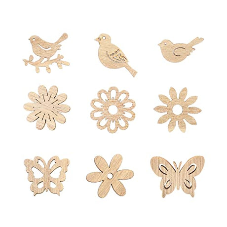 Abaodam 100pcs Wooden Embellishments Flower Butterfly Birds Shape Wooden Cutouts Wooden Scrapbooking DIY Handmade Crafts Table Confetti Rustic Wooden Abaodam