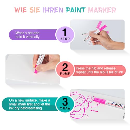 Oil Based Paint Pen, Permanent Paint Marker: Quick-Dry, Waterproof Paint Set of 12 for Rock Painting, Glass, Fabric, Ceramic, Wood, Metal, Mug, DAPAWIN