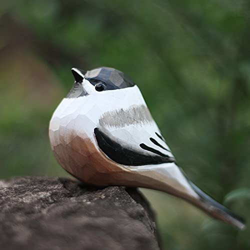 Hand Carved Wooden Black-Capped Chickadee Bird Figurine Wood Bird Statue for Home Decor - WoodArtSupply