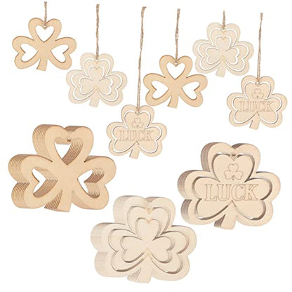 30pcs Small Pendant Ireland Ornament Present Labels Present Ornaments Leaf Wood Slices St Patricks Day Cutout Shamrock Pendants DIY Shamrocks Cutouts