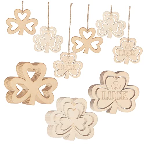 30pcs Small Pendant Ireland Ornament Present Labels Present Ornaments Leaf Wood Slices St Patricks Day Cutout Shamrock Pendants DIY Shamrocks Cutouts - WoodArtSupply