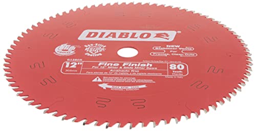 Freud D1280X Diablo 12-Inch 80 Tooth ATB Crosscutting Saw Blade with 1-Inch Arbor, Red Freud