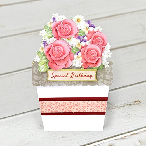 Katy Sue Flower Patch Pots Card Making Kit - Contains 8 Cards, 8 Envelopes, 3 Sheets of Floral Die Cut Decoupage & 2 Sheets of Foiled & Die Cut Katy Sue