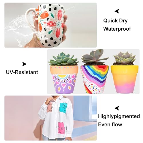 SFAIH Acrylic Paint Markers Paint Pens 24 Colors 2-3mm Medium Tip Paint Markers for Fabric, Canvas, Rock, Glass, Wood, Plastic, DIY Crafts Art SFAIH