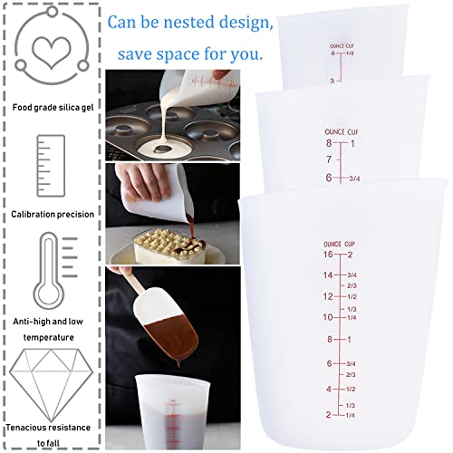 3 PCS Silicone Flexible Measuring Cups,Melting Cups for Epoxy Resin,Butter,Chocolate and More,2 Cup&1 Cup&1/2 Cup,Squeeze and Pour Silicone Measuring Alaeseje