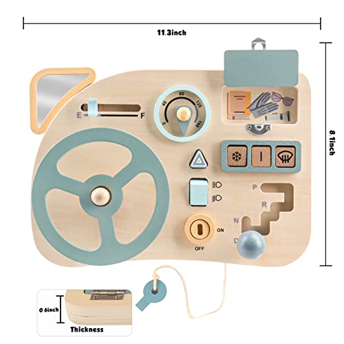 Vanplay Montessori Busy Board for Toddlers, Wooden Sensory Toys, Preschool Learning Activities for Fine Motor Skills Travel Toy, Steering Wheel - WoodArtSupply