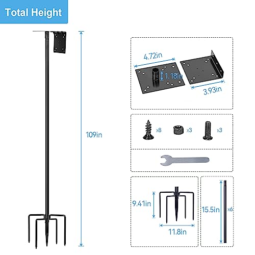 LOPANNY Bird House Pole, 1 Pack 109 Inch Heavy Duty Bird Feeder Pole Mount Kit with 5 Prongs Base for Outdoors, Adjustable Bird Feeder Stand for Wild