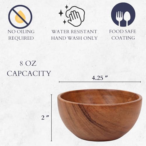 LAVAUX DESIGNS Set of 6 small acacia wood dessert bowls 4.2 * 2 inches | 8 oz capacity | Charcuterie accessories | use for dipping, condiments, nuts, - WoodArtSupply