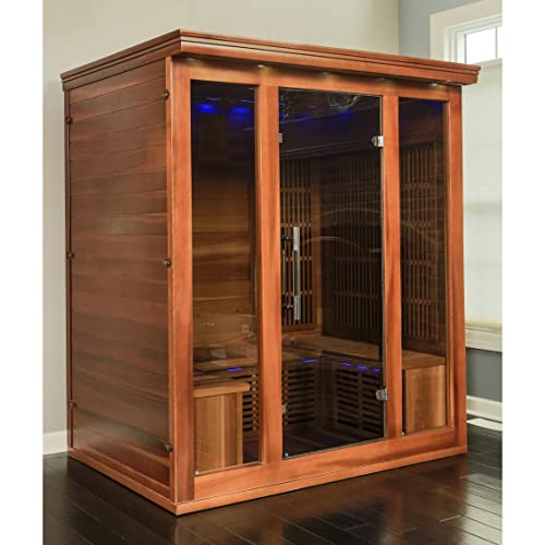 Radiant Saunas BSA1315 Cedar Elite 3-4 Person Infrared Sauna with 9 Carbon Heaters, Wood Blue Wave