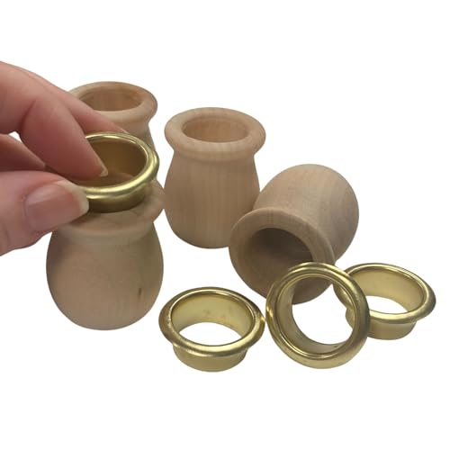 Factory Direct Craft Pack of 16 Unfinished Wood Candle Cups with Brass Inserts- Blank Wooden Bean Pot Candle Holders DIY Wood Turnings (Size 1-3/4" H Factory Direct Craft