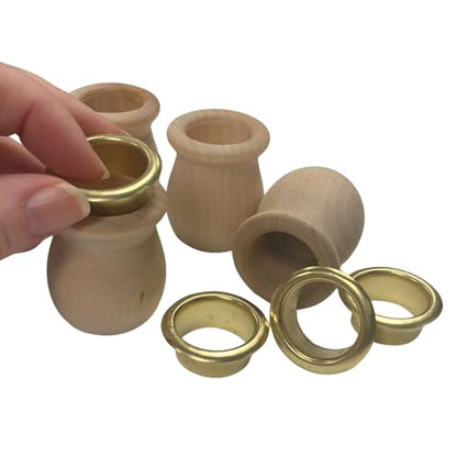 Factory Direct Craft Pack of 16 Unfinished Wood Candle Cups with Brass Inserts- Blank Wooden Bean Pot Candle Holders DIY Wood Turnings (Size 1-3/4" H