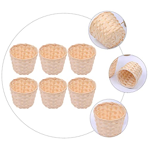 Zerodeko 12 PCS Miniature Artifical Wood Woven Baskets, Mini Woven Baskets Party Favor, Mini Woven Baskets Without Handles for Home Office Table Zerodeko