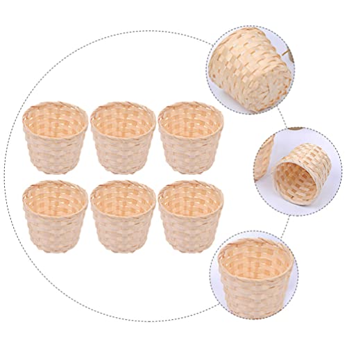 Zerodeko 12 PCS Miniature Artifical Wood Woven Baskets, Mini Woven Baskets Party Favor, Mini Woven Baskets Without Handles for Home Office Table - WoodArtSupply