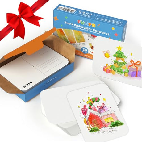 Funto Blank Watercolor Paper Postcards, 50 Cards, 4"x6", 140lb/300gsm, Blank Note for Watercolor Journal, Acid-Free Heavyweight Art Paper for Thank Funto