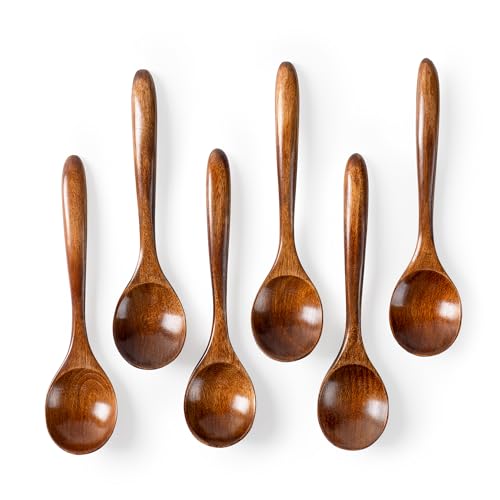 Hefild 6 PCS Wooden Spoons for Honey, 6.7 inch Small Wooden Spoons - Perfect for Soup,Eating,Scooping Jars & Canisters - Mini Wooden table scoops Hefild
