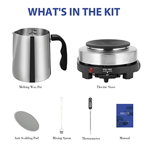 SAEUYVB Candle Making kit with Hot Plate,Candle Making Supplies,Candle Making Kit for Beginners with Melting Pot,Stirring Spoon and Anti-Scalding Pad SAEUYVB