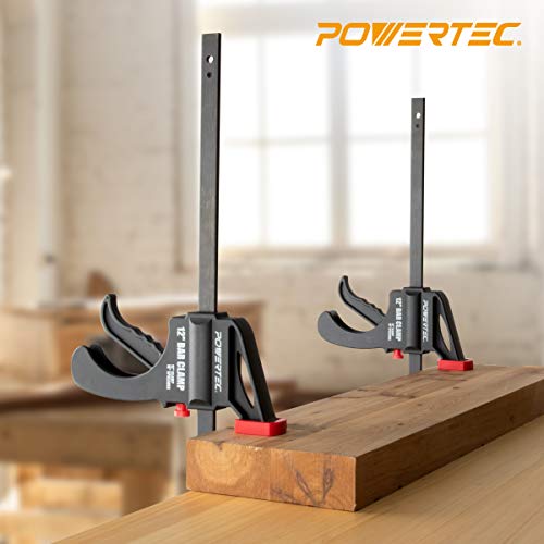 POWERTEC 71596 24 Inch Bar Clamps with Spreader, Trigger Clamps for Woodworking, One-Handed Carpenter Quick Clamp Sets for Gluing, Wood Clamps for POWERTEC