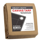 CARTMAN Finished Size 12x20 Feet Tan Canvas Tarp with Rustproof Grommets, 12 Oz Heavy Duty Multipurpose Tarpaulin Cover for Canopy Tent, Roof, CARTMAN