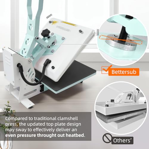 BetterSub Heat Press 15x15 inch Digital Heat Press Machine, Slide Out Industrial Quality T-Shirt Heat Transfer Machine Teal BetterSub