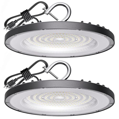 Yihuven 2 Pack UFO Led High Bay Light 150W(600W MH/HPS Equiv.), 21000lm, 5000K Daylight, IP65 Waterproof Commercial Light Fixture with 5' Cable US Yihuven
