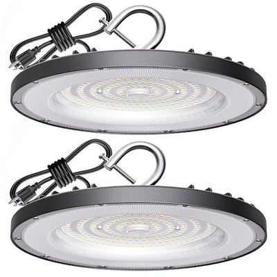 Yihuven 2 Pack UFO Led High Bay Light 150W(600W MH/HPS Equiv.), 21000lm, 5000K Daylight, IP65 Waterproof Commercial Light Fixture with 5' Cable US