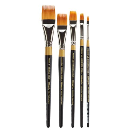 KINGART Original Gold 9120 Flat Rake Series, Premium Golden Taklon Multimedia Artist Brushes, Set of 5 KINGART