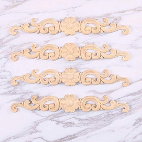 BESPORTBLE 4pcs Wood Carved Onlay Applique Unpainted Rose Flower Applique for DIY Craft Door Home Furniture Decoration BESPORTBLE