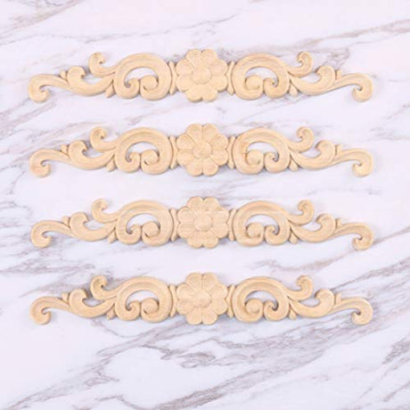 BESPORTBLE 4pcs Wood Carved Onlay Applique Unpainted Rose Flower Applique for DIY Craft Door Home Furniture Decoration BESPORTBLE