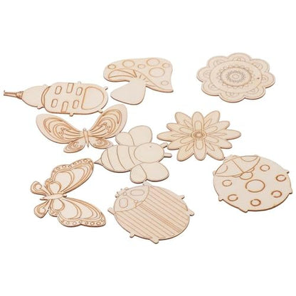 hobbyhub 30Pcs Animal and Plants Unfinished Wooden Slices,Butterfly Flower Bee Shape Blank Wood Paint Cutouts Ornaments for DIY Paint Crafts,Home - WoodArtSupply