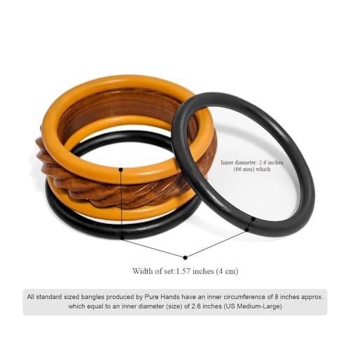 Pure Hands Aurora Enchanté Bangle Ensemble: Handcrafted Sisso Wood and Exotic Teak & Ebonised Wood Bangle Set of 5 from Boscage Artsy- Elegant, Pure Hands
