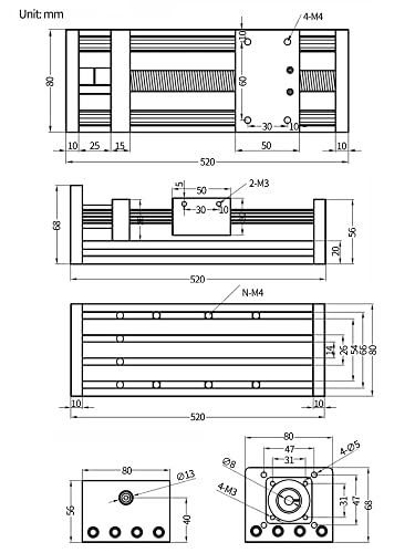 RATTMMOTOR EBX1605 400mm / 15.75" CNC Linear Stage Actuator, Double Optical Axis Linear Slide Rail and 1605 Ball Screw CNC Linear Motion Rail Guide RATTMMOTOR