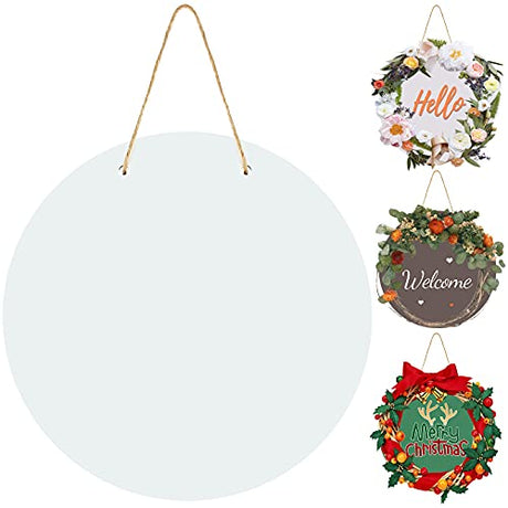 Sublimation Door Hanger Outdoor Hanging Vertical Sign Welcome Wreaths Front Door Round Wood Hanging Front Door Sign for Home, Garden,Yard, Bar Jetec