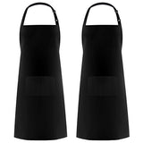 Syntus 2 Pack Adjustable Bib Apron Waterdrop Resistant with 2 Pockets Cooking Kitchen Aprons for Women Men Chef, Black Syntus