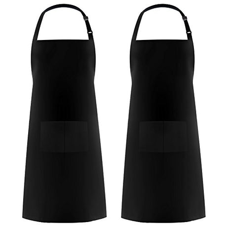 Syntus 2 Pack Adjustable Bib Apron Waterdrop Resistant with 2 Pockets Cooking Kitchen Aprons for Women Men Chef, Black Syntus