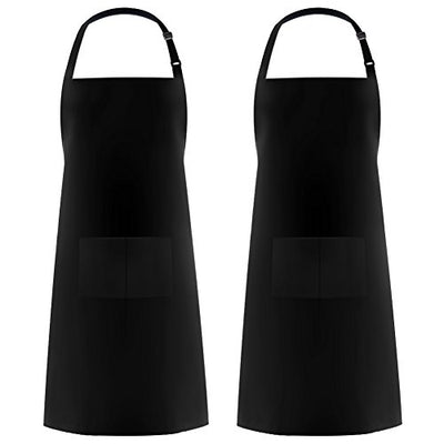 Syntus 2 Pack Adjustable Bib Apron Waterdrop Resistant with 2 Pockets Cooking Kitchen Aprons for Women Men Chef, Black