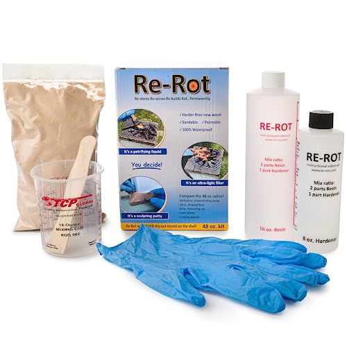 Re-Rot 48 Ounce Wood Epoxy Repair Kit – 3 Products in 1 – Restores Structural Strength to Harder Than New – Rebuilds Rotten or Missing Wood - WoodArtSupply